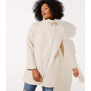 LOFT Herringbone Funnel Neck‎ Moto Zip Coat Jacket